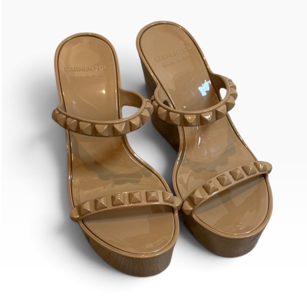 Carmen Sol Maria Nude Studded Jelly Wedge Sandals Made in Italy Womens 9 39